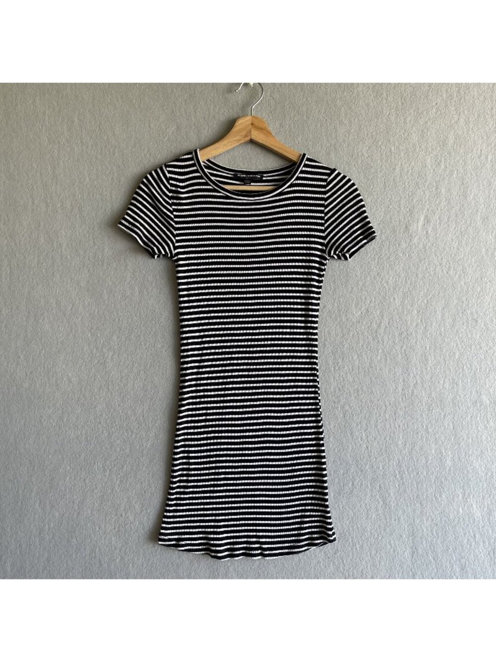 Brandy Melville Black & White Striped Ribbed Knit Mini Dress Short Sleeves OS